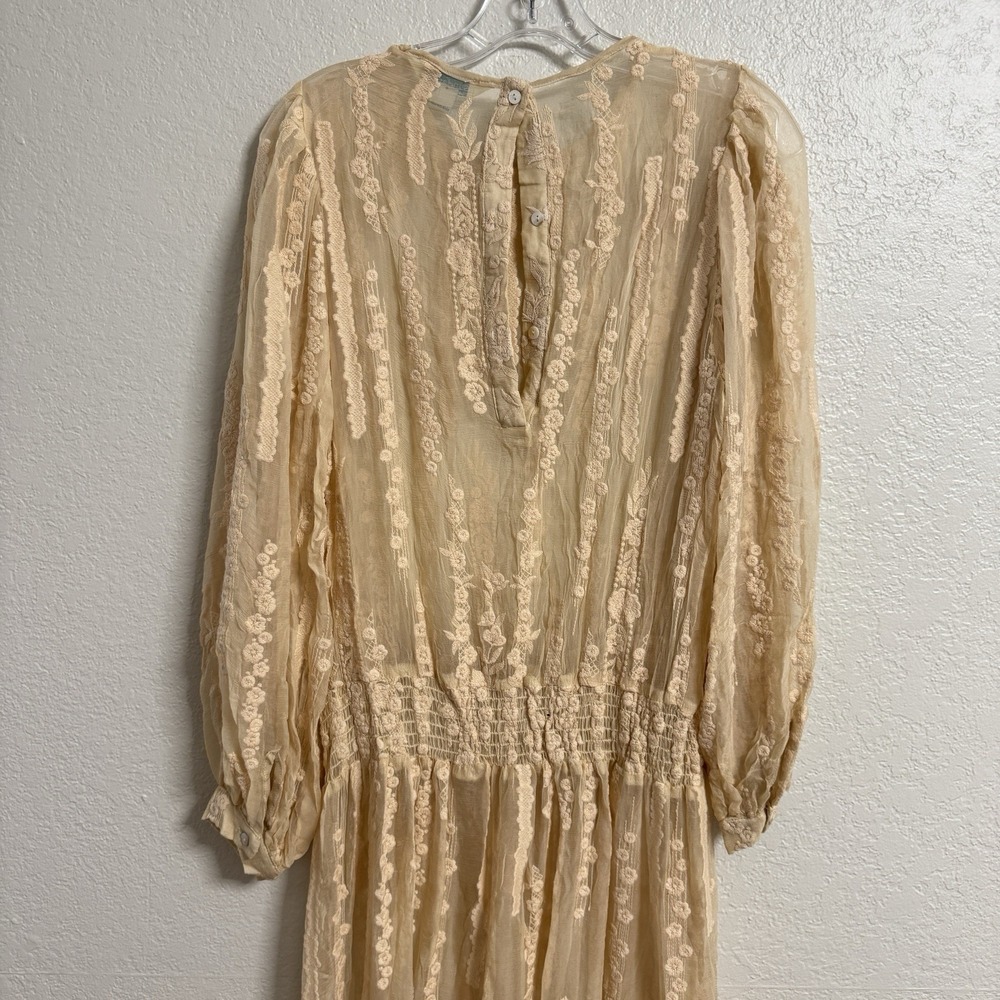 Sundance Dress Womens‎ Small Peach Silk Embroidered Sheer Boho Cottage NO LINER - Picture 5 of 14